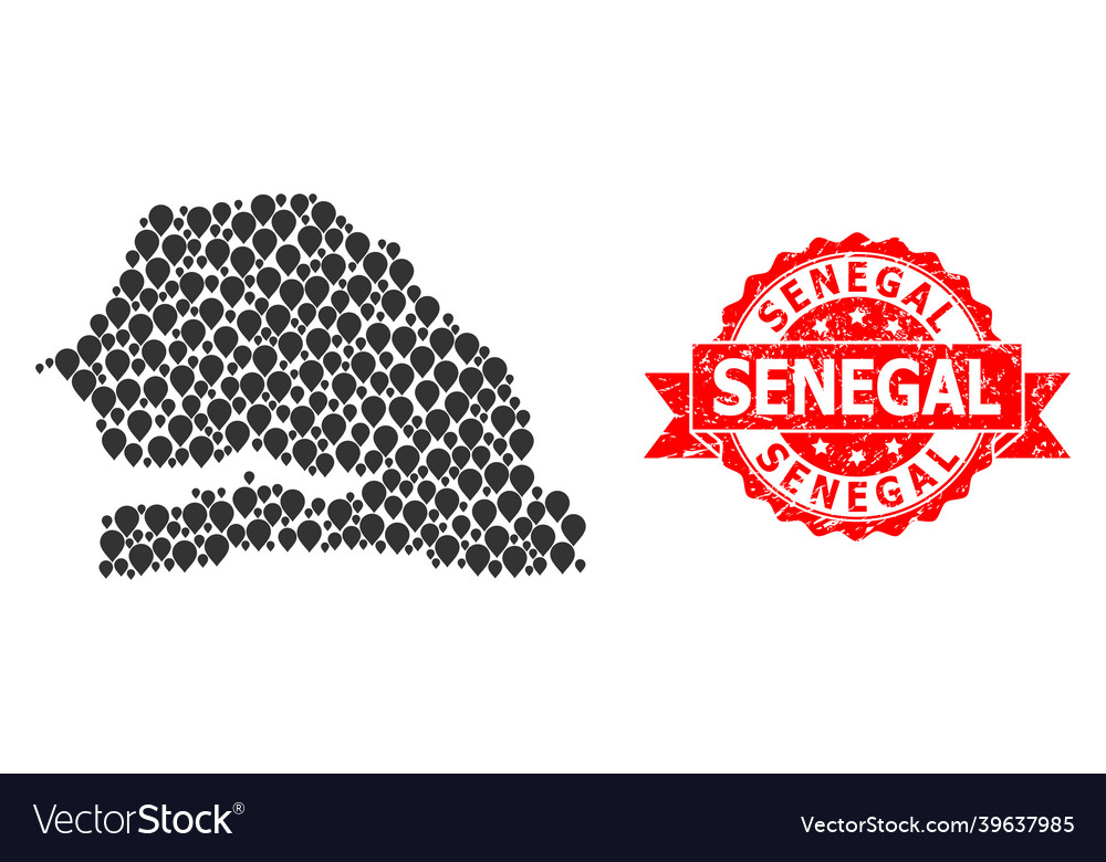 Scratched senegal seal and pointer mosaic map vector image Scratched senegal seal and pointer mosaic map