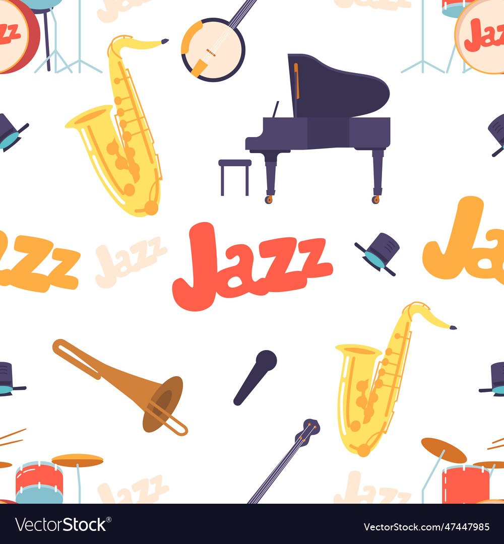Seamless pattern with various jazz instruments vector image Seamless pattern with various jazz instruments