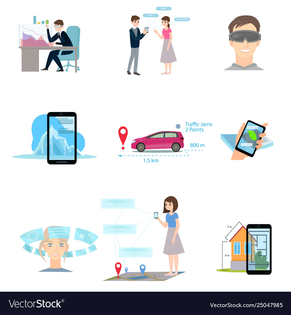 Set augmented reality using different modern Vector Image Set augmented reality using different modern