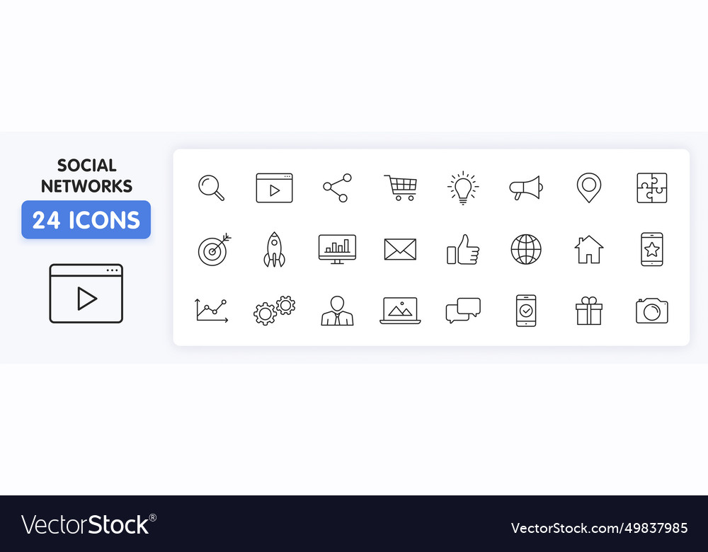 Set of 24 social networks web icons in line style