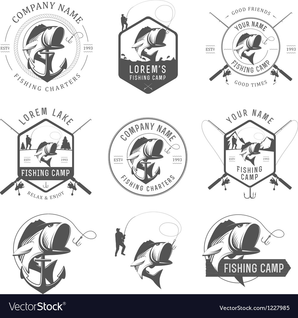 Set vintage fishing labels and badges Royalty Free Vector