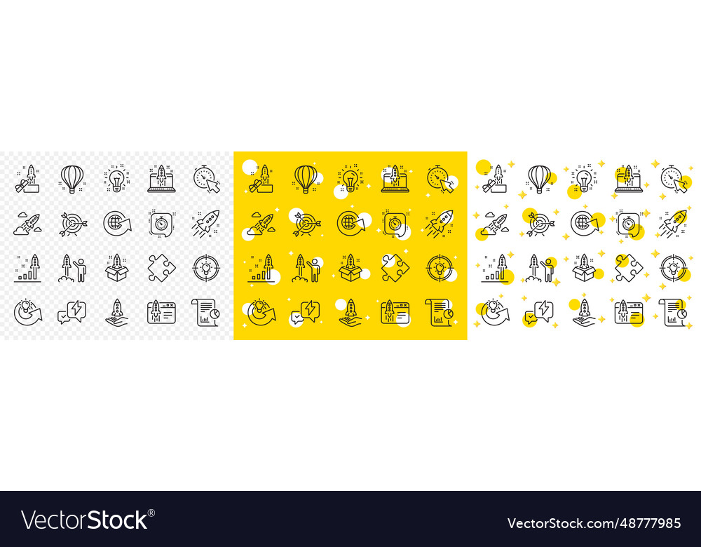 Startup line icons set of launch project Vector Image Startup line icons set of launch project