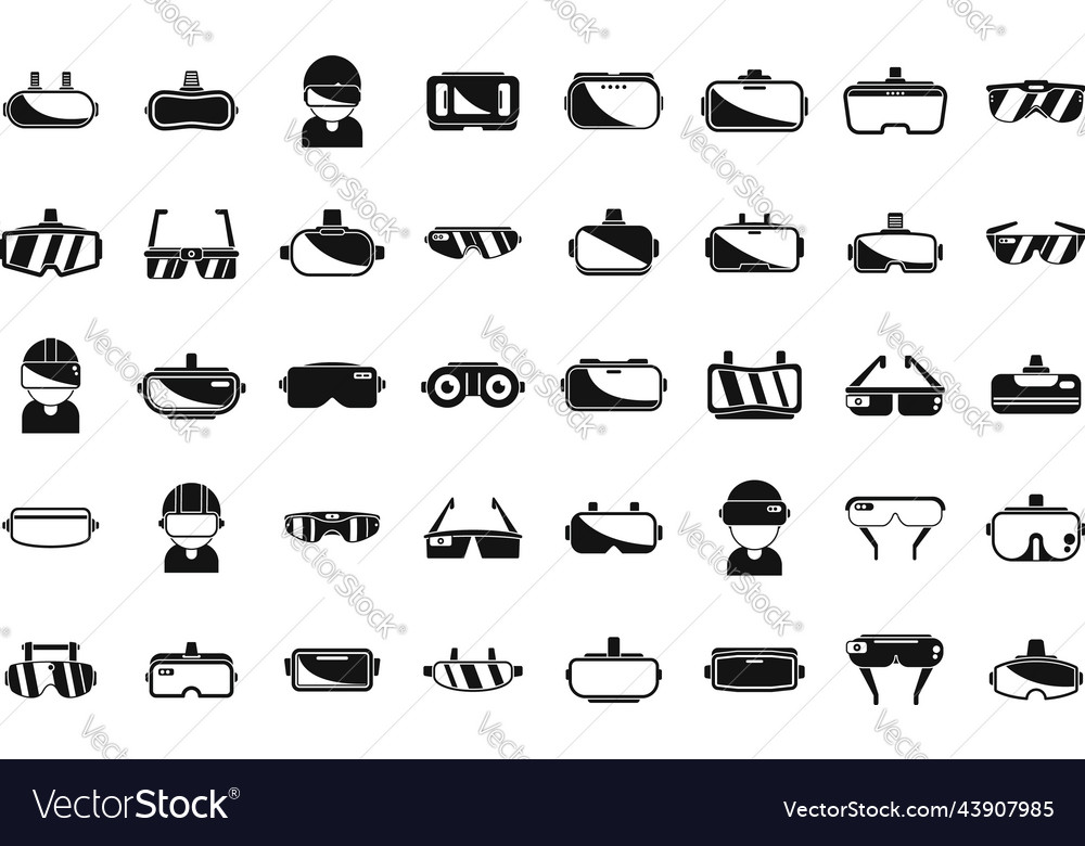 Virtual glasses icons set simple vr reality