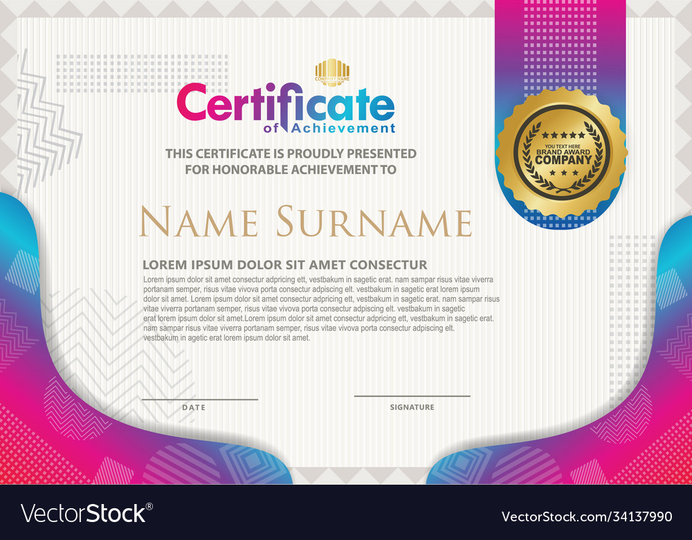 Certificate template with texture modern pattern vector image Certificate template with texture modern pattern