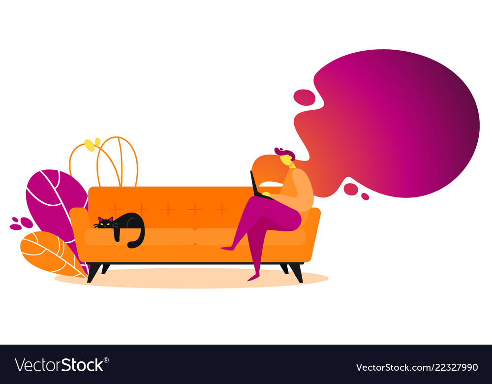 Concept of couchsurfing character man on couch