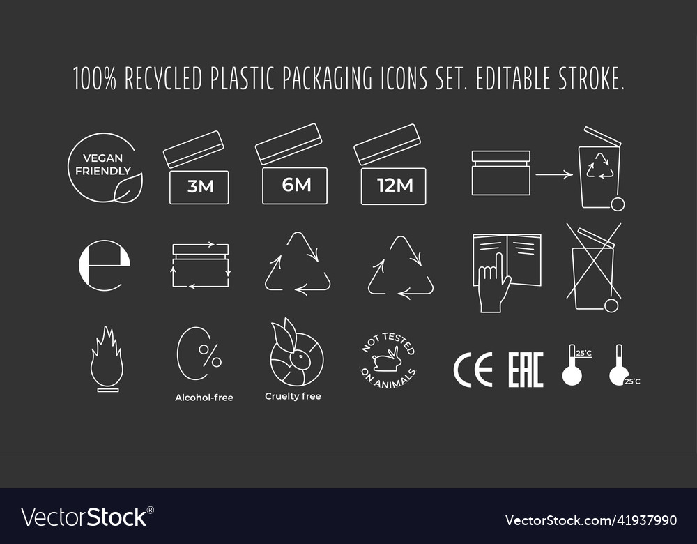 Cosmetic package icons set for recycle plastic