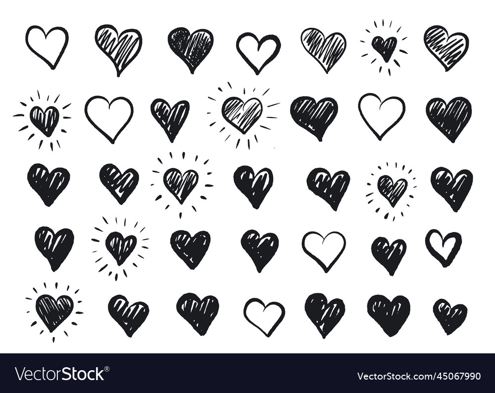 Heart symbol with sunburst hand drawn Royalty Free Vector