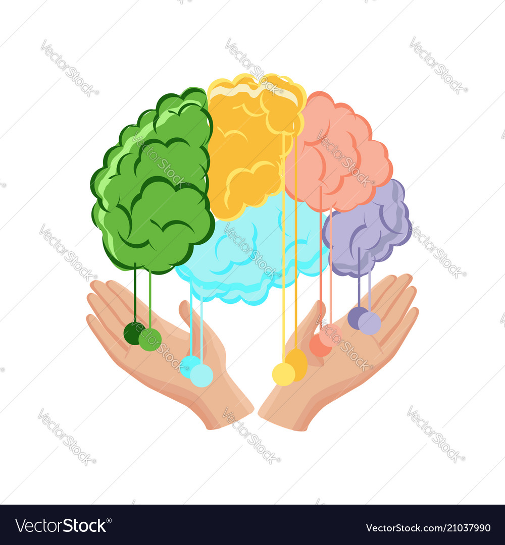 Human hands holding a brain with connection lines Vector Image