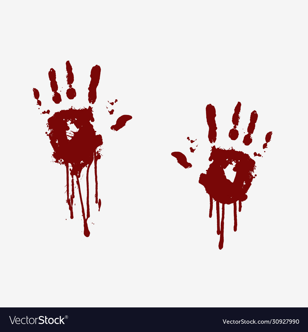 Imprints bloody human palms with flowing blood