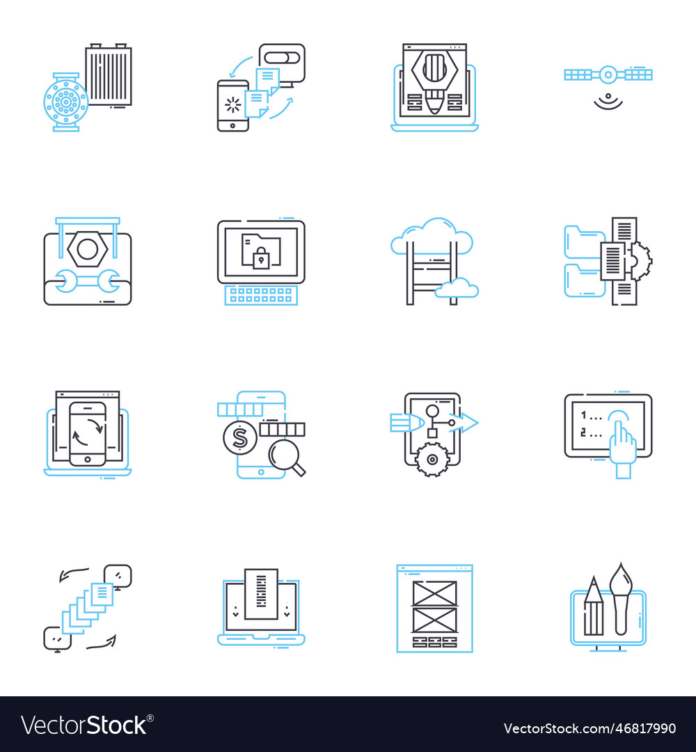 Machine intelligence linear icons set robotics vector image Machine intelligence linear icons set robotics