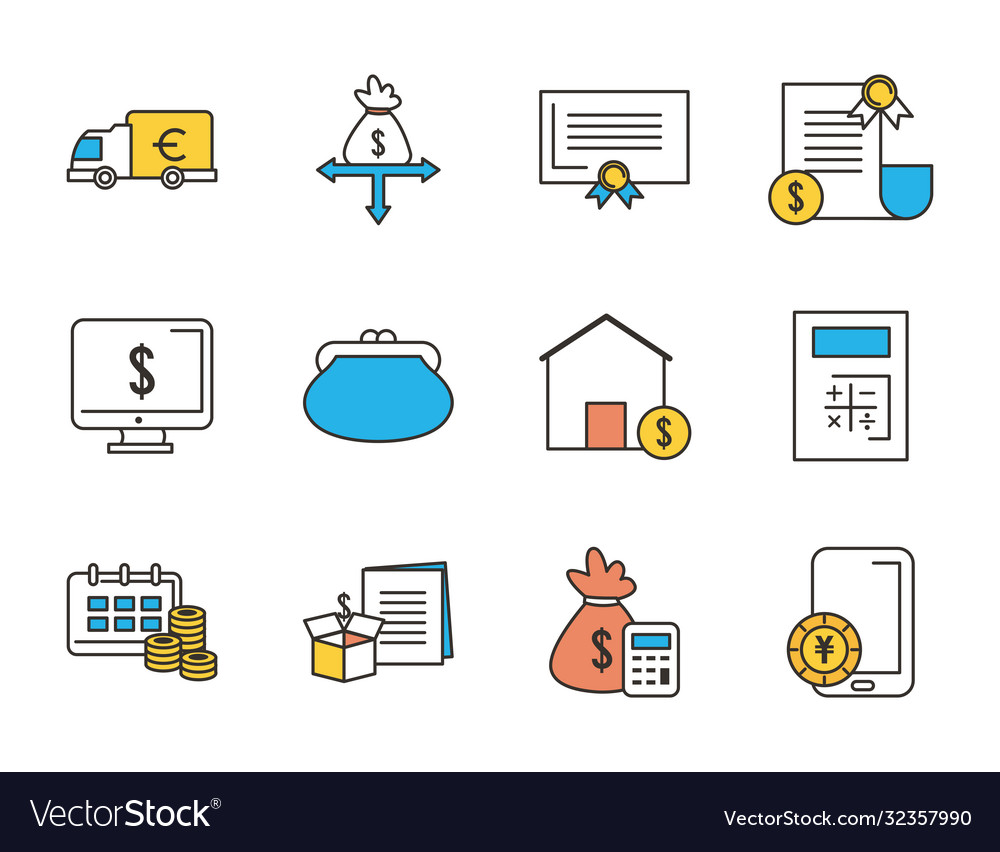 Money and business line fill icon set