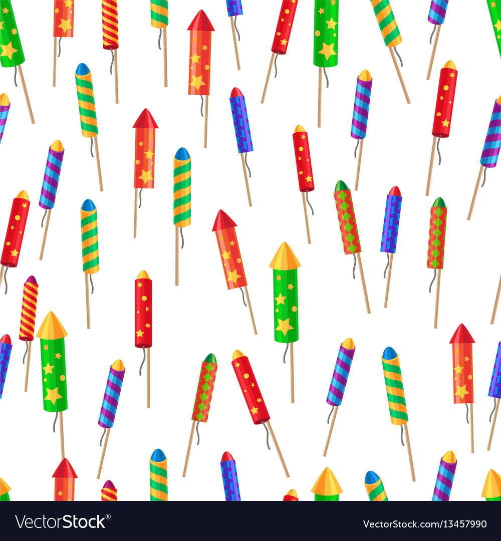 Nahtloses Muster von glänzenden explodierenden Raketen vector image Nahtloses Muster von glänzenden explodierenden Raketen