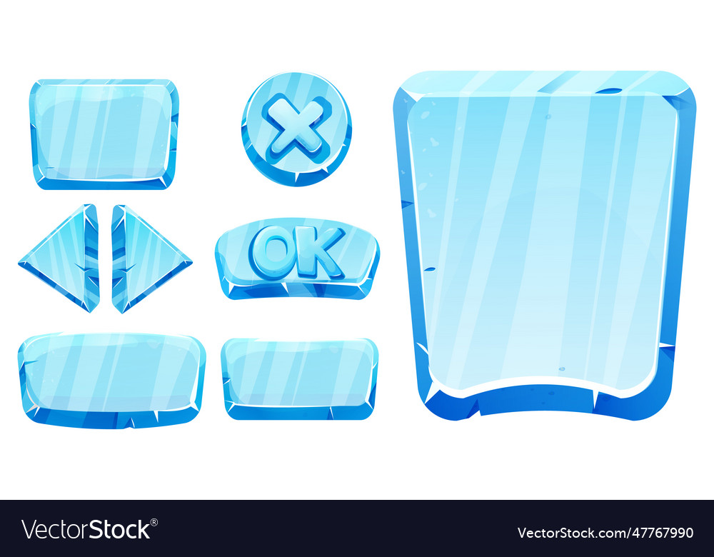 Set frozen ice frames panels for game menu arows vector image Set frozen ice frames panels for game menu arows