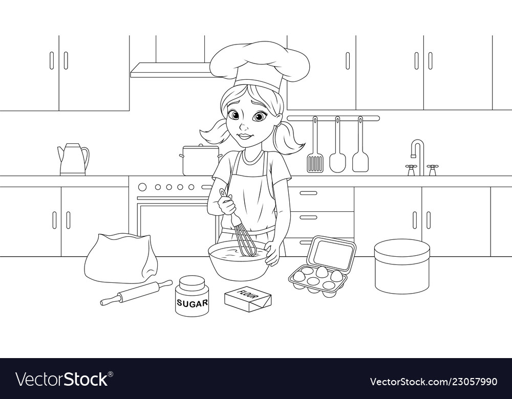 Young girl prepares a cake Royalty Free Vector Image