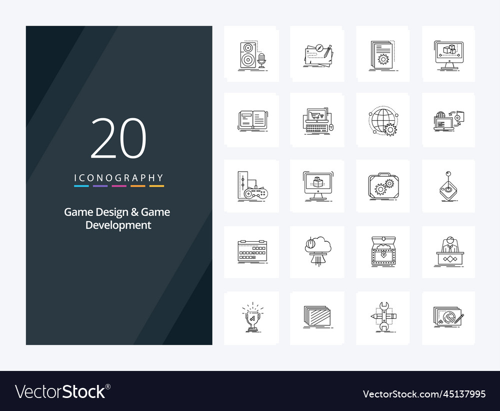 20 game design and development outline icon