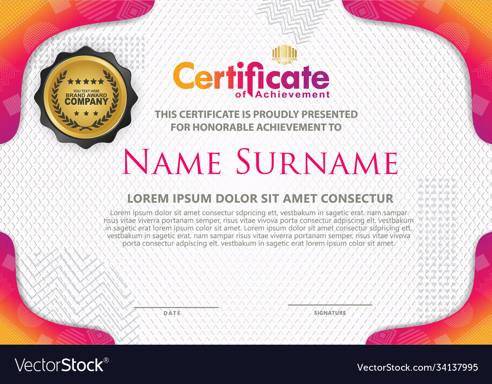 Certificate template with texture modern pattern vector image Certificate template with texture modern pattern