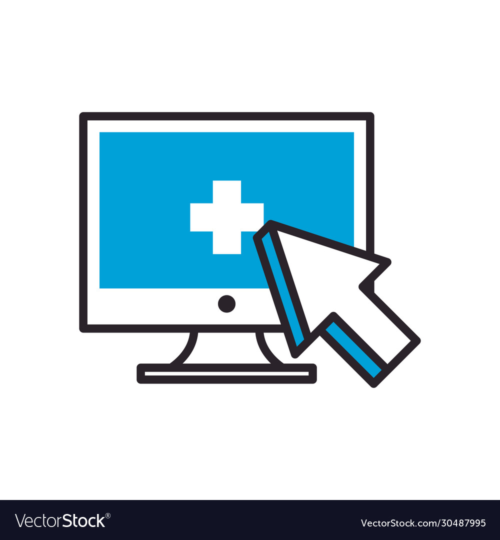 Computer with cross and cursor fill style icon