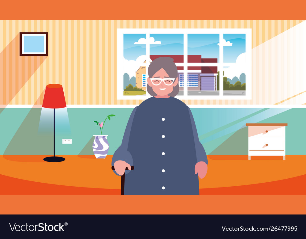 Cute grandma in living room home