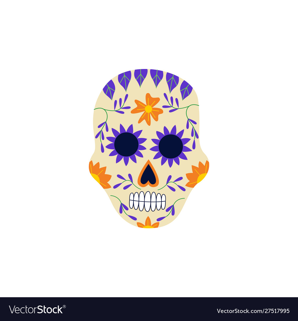 Decorated skull for day dead flat