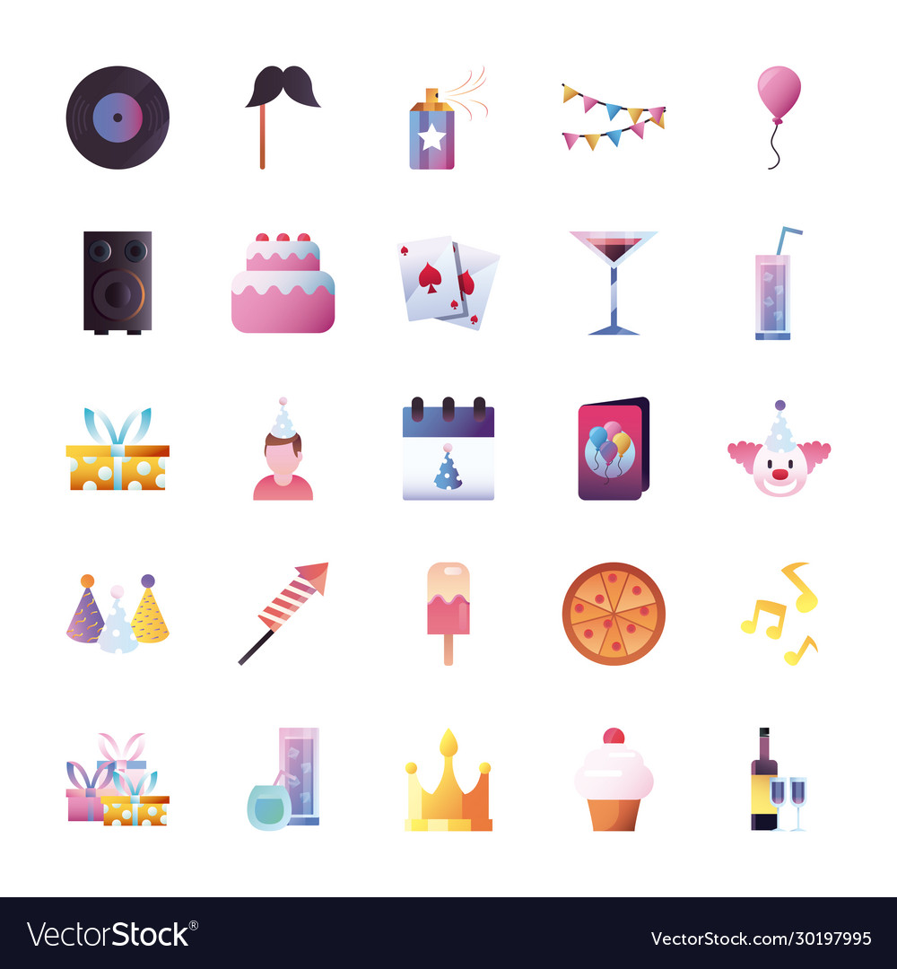 Party gradient style icon set design vector image Party gradient style icon set design