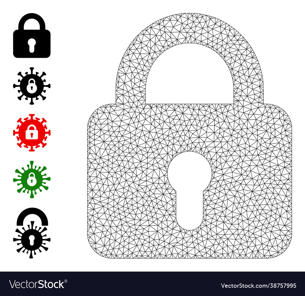 Polygonal net lock icon with simple symbols