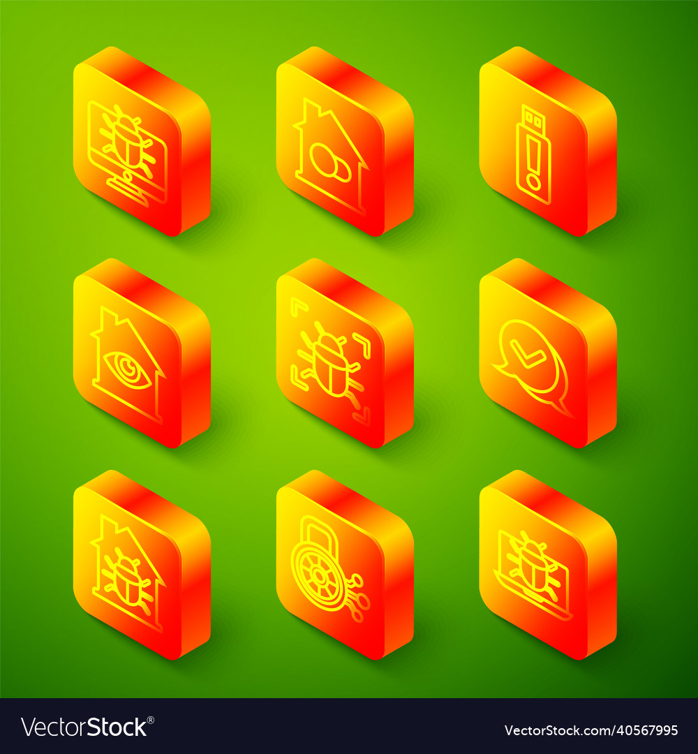 Set line system bug on monitor smart home usb vector image Set line system bug on monitor smart home usb