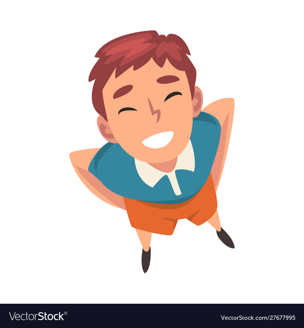 Smiling boy character looking up view from above vector image Smiling boy character looking up view from above