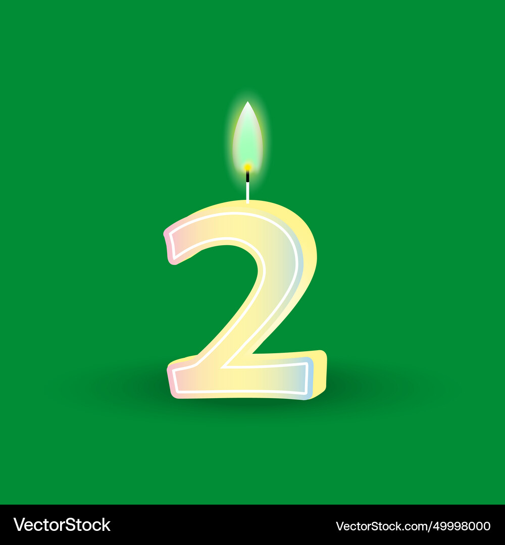 Birthday number two candle with fire 3d 2 Vector Image