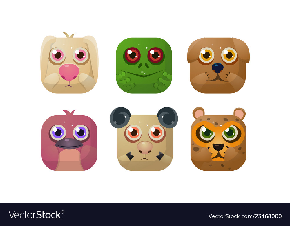 Cute animals set square app icons assets for gui Vector Image Cute animals set square app icons assets for gui