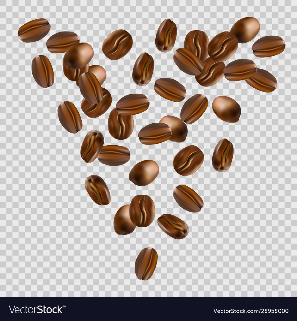 Falling coffee beans on transparent background