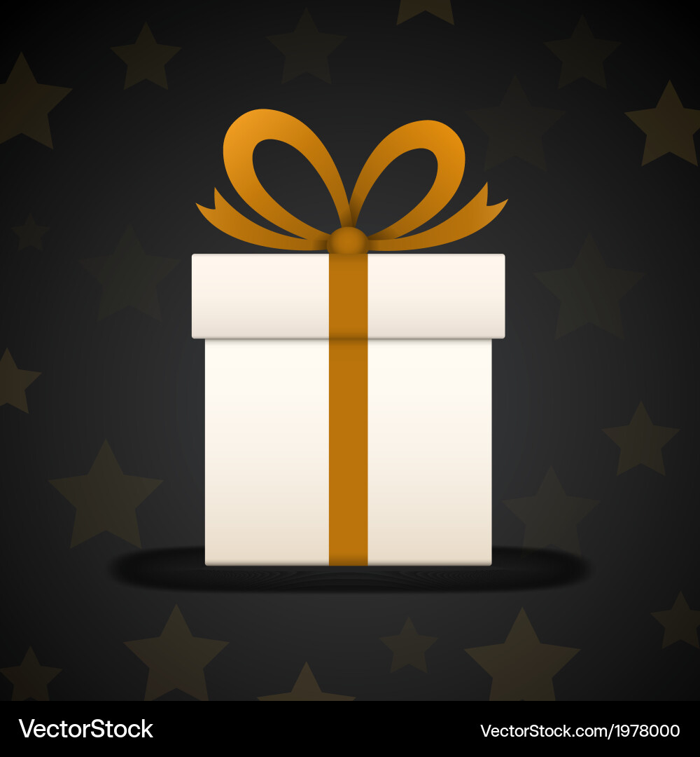Paper gift box on black background with stars Vector Image