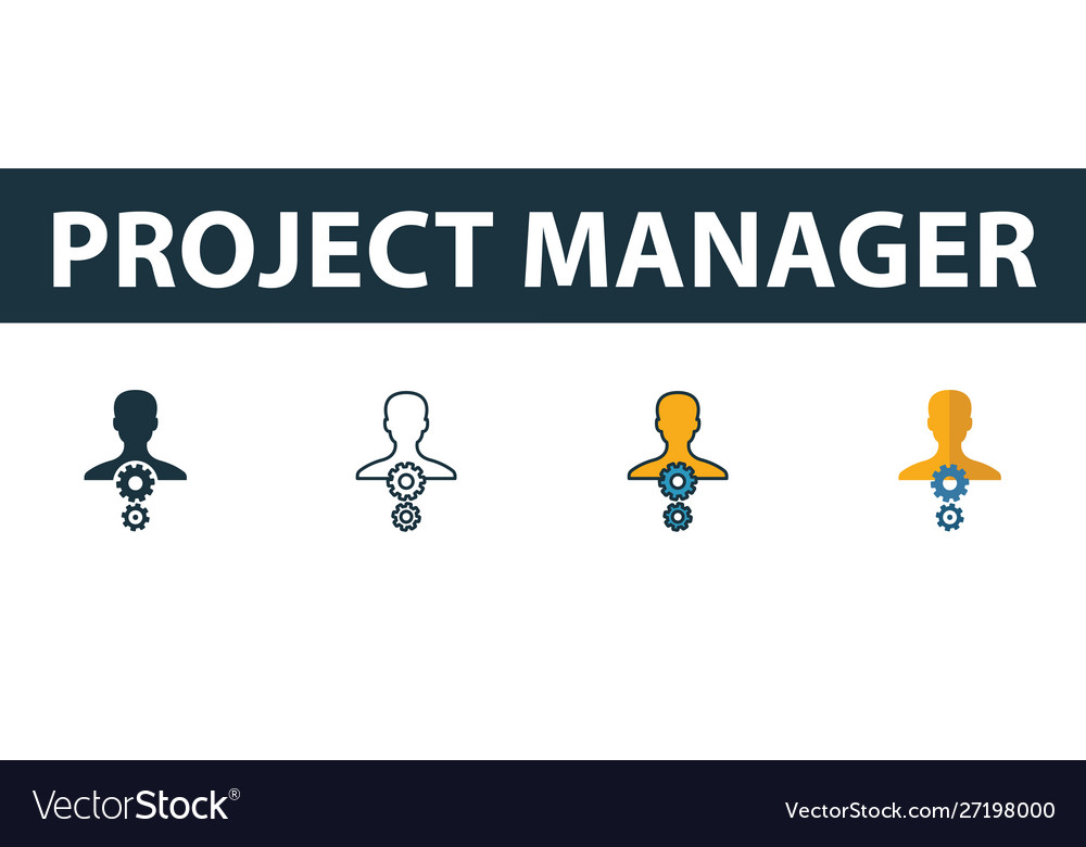 Project manager icon set four simple symbols