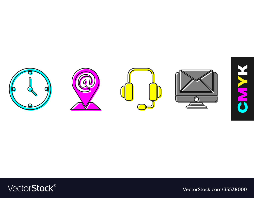 Set clock location and mail e-mail vector image Set clock location and mail e-mail