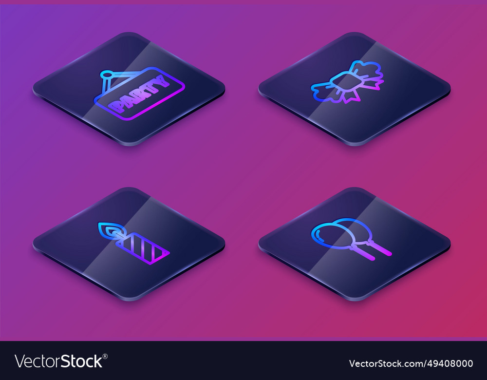 Set isometric line signboard party Geburtstagskuchen