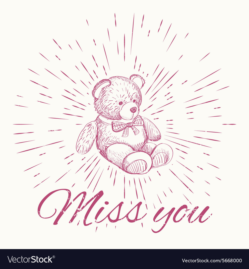 Teddy Bear And Vintage Sun Burst Frame Miss You Vector Image