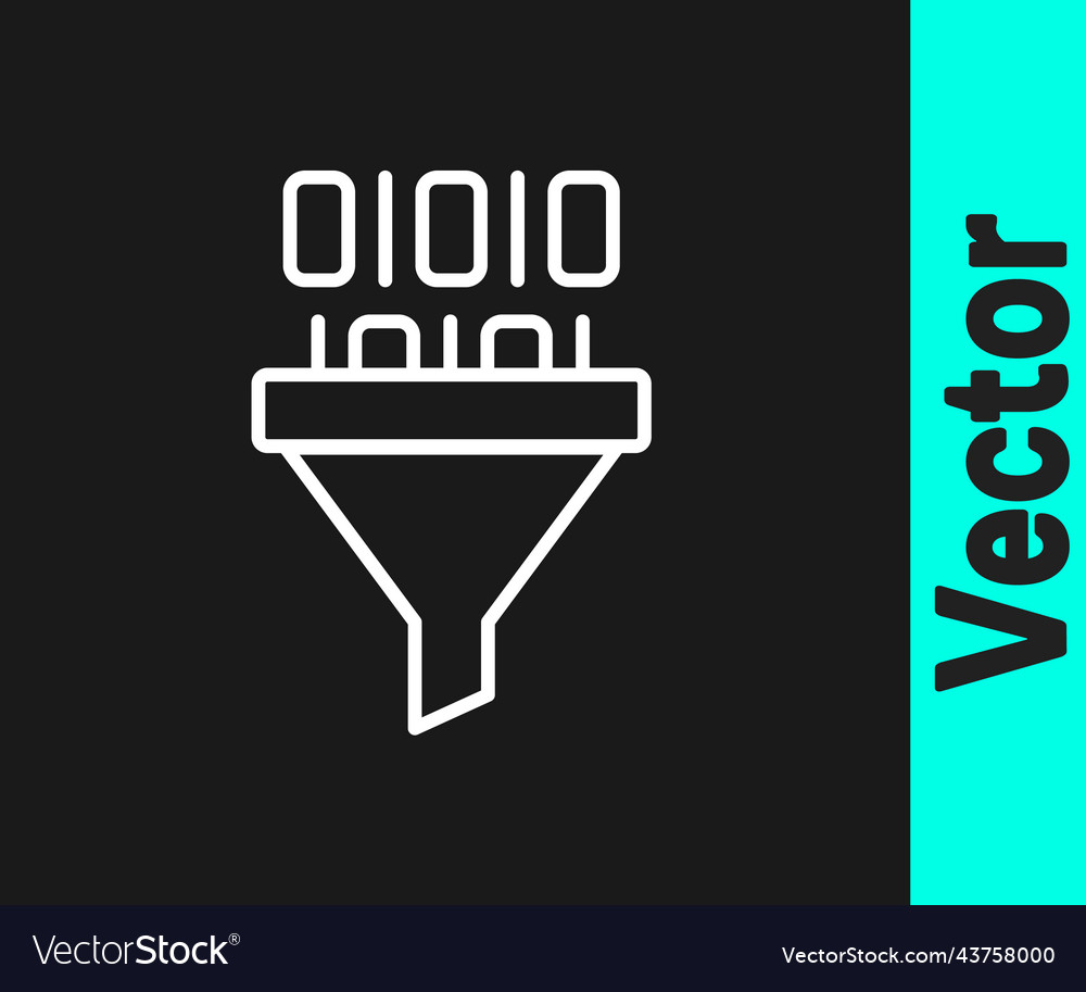 White line binary code icon isolated on black vector image White line binary code icon isolated on black