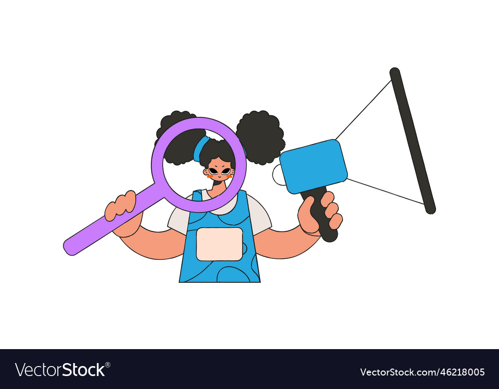 A woman is holding megaphone human drawing