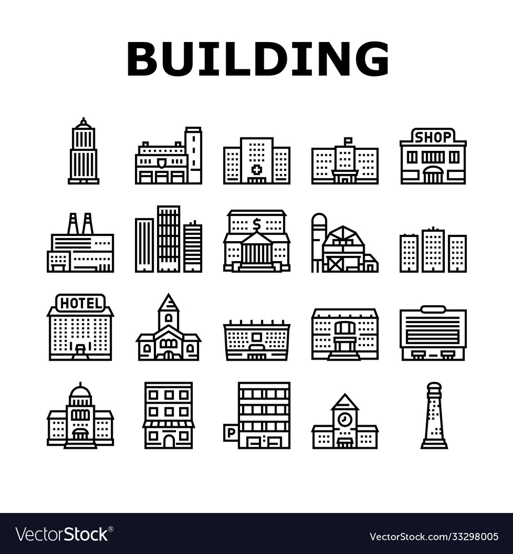 Building architecture collection icons set vector image Building architecture collection icons set