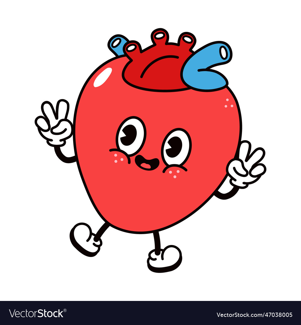 Cute Funny Heart Organ Waving Hand Character Vector Image 0954