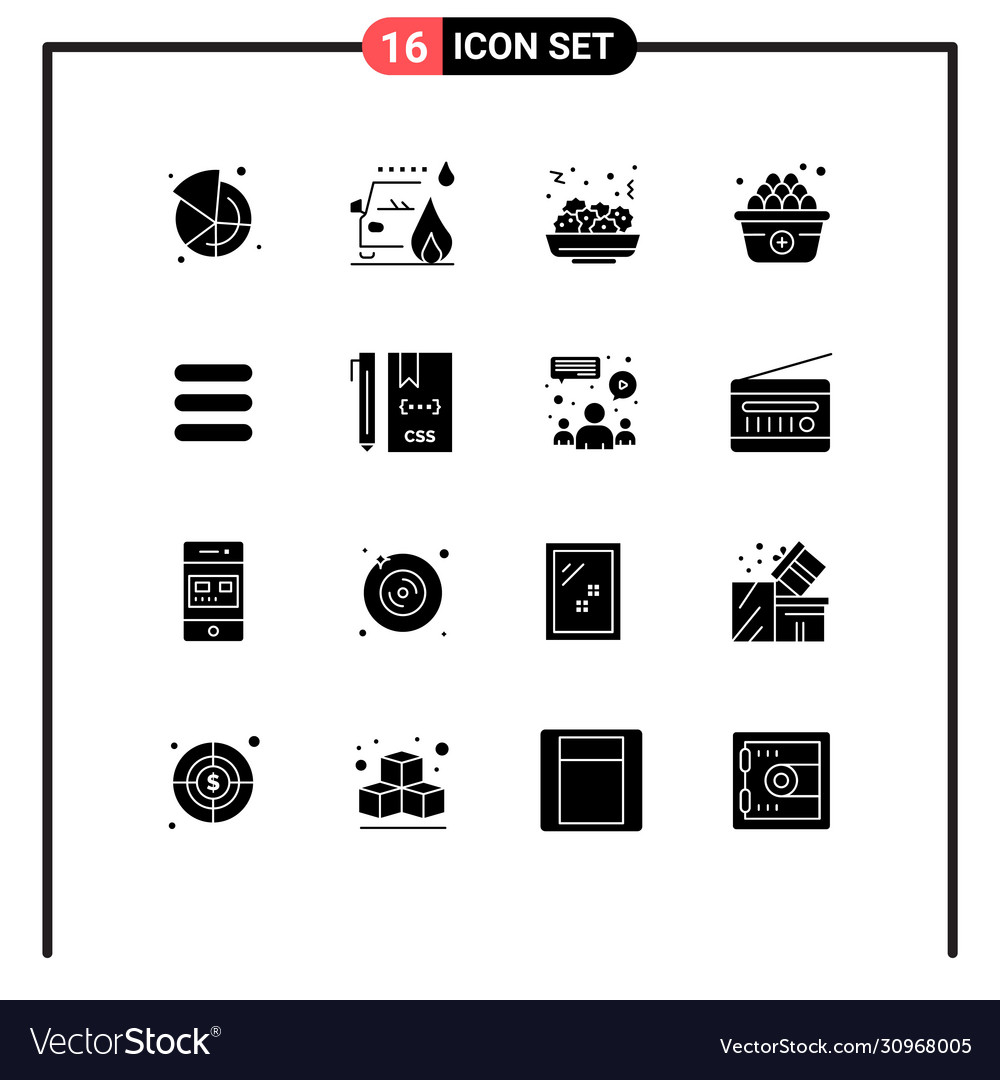 Group 16 modern solid glyphs set for code task