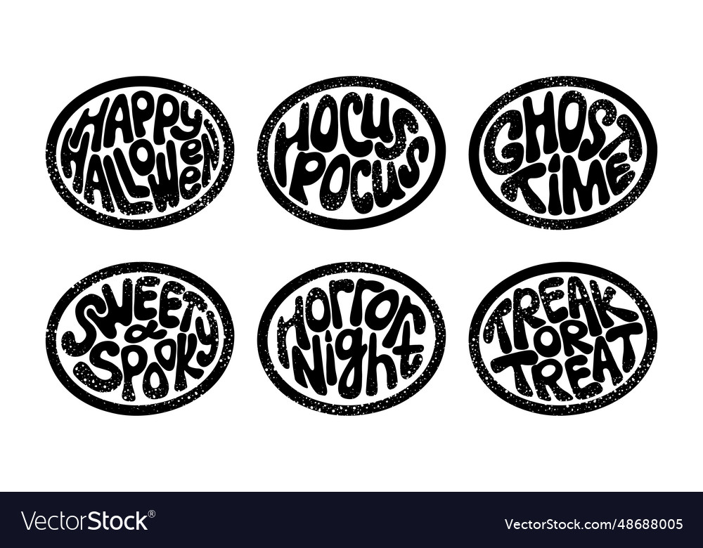 Grunge halloween groovy stamps in oval shape