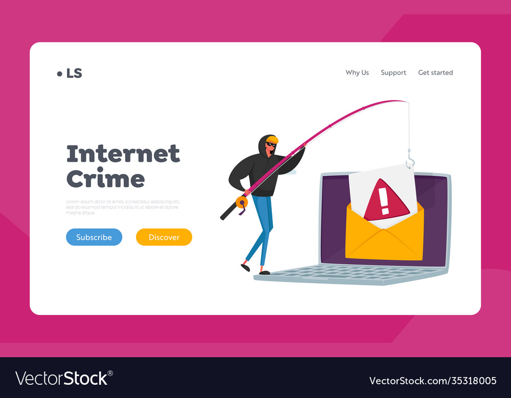 Hacking cyber crime landing page template tiny vector image Hacking cyber crime landing page template tiny