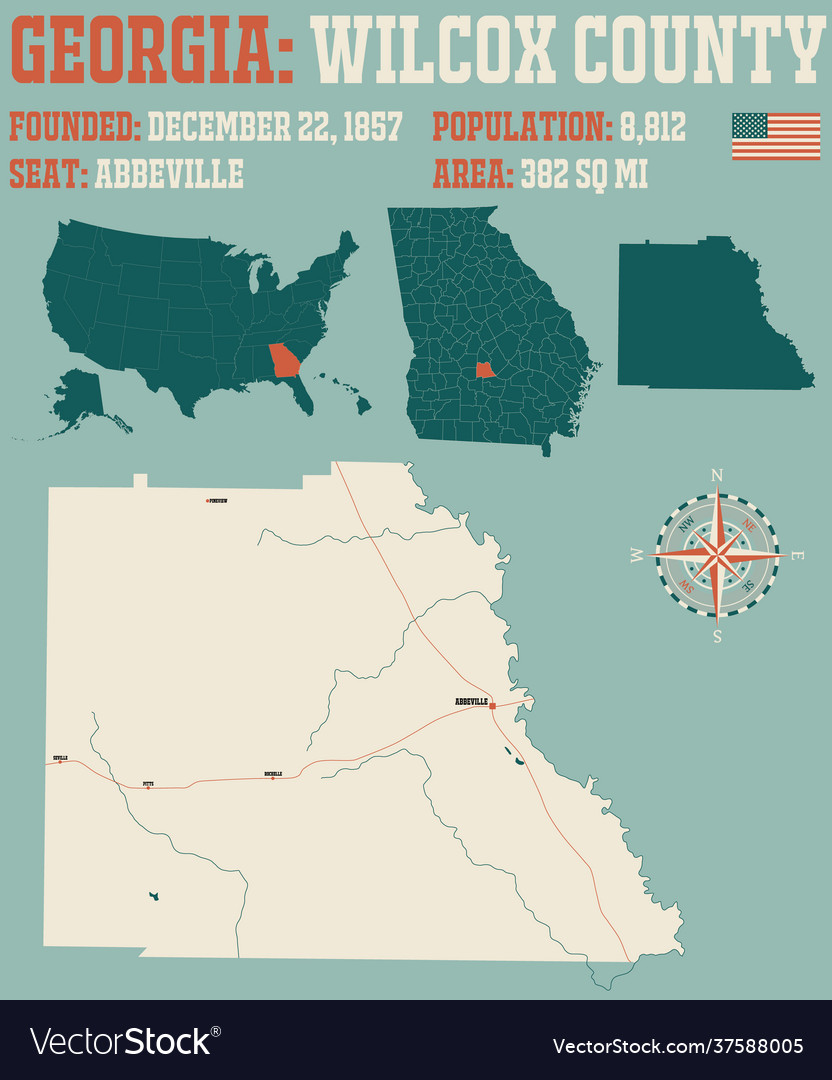 Map wilcox county in Royalty Free Vector Image