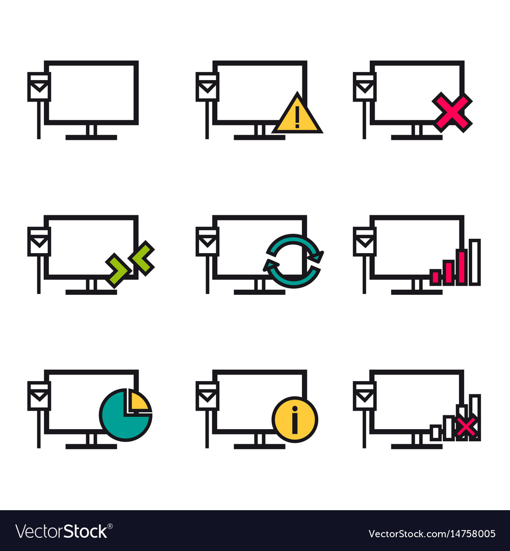 Nine line icons - computer connection