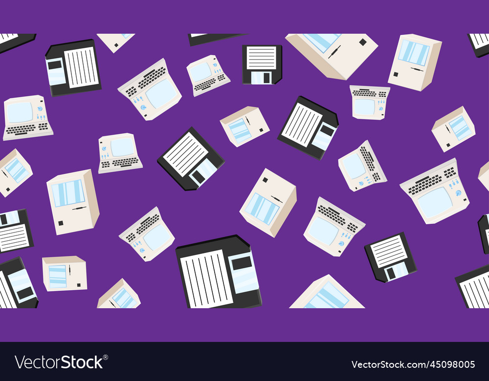 Seamless pattern endless computer with old retro