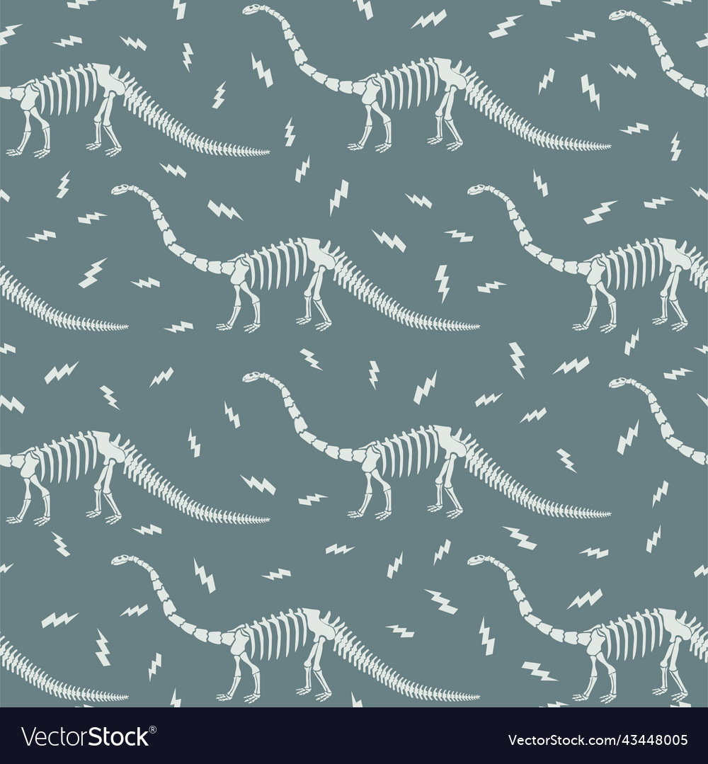 Seamless pattern with dinosaur skeleton