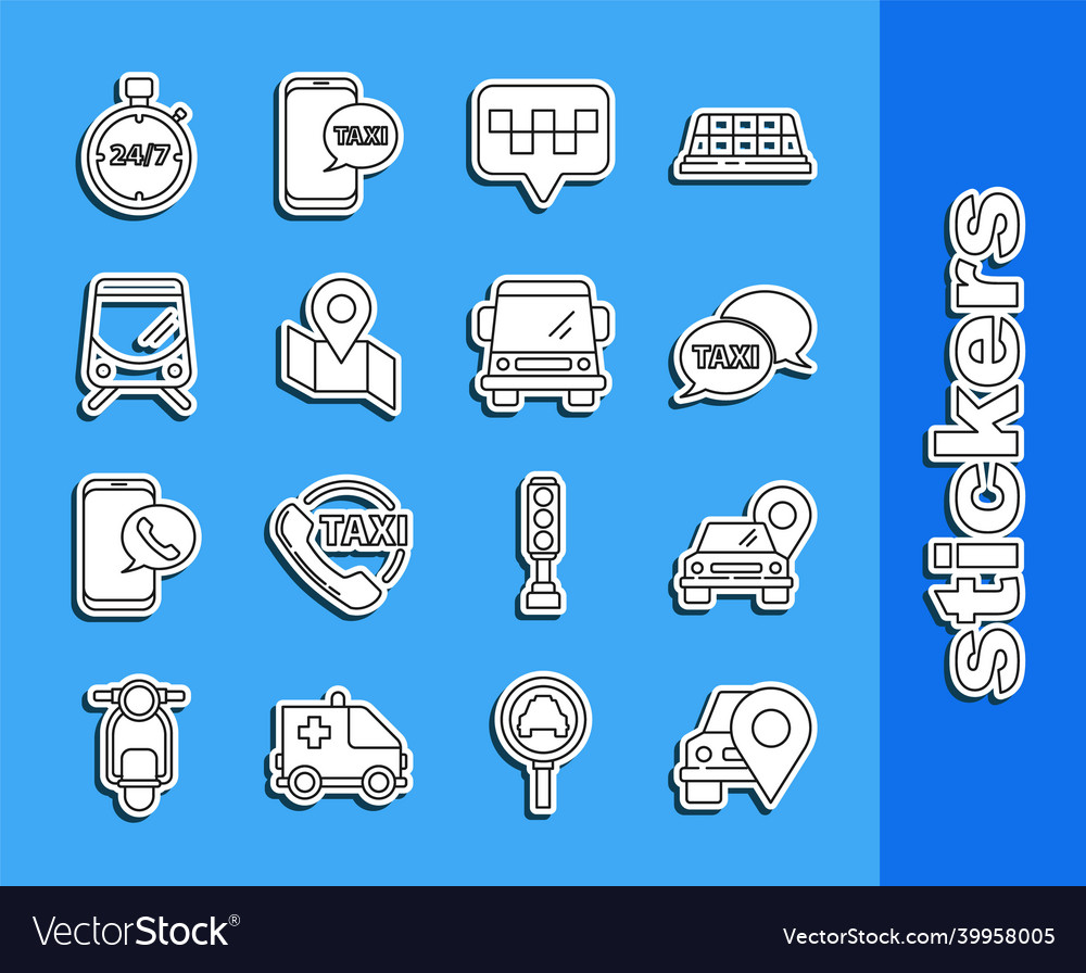 Set line map pointer with taxi call vector image Set line map pointer with taxi call
