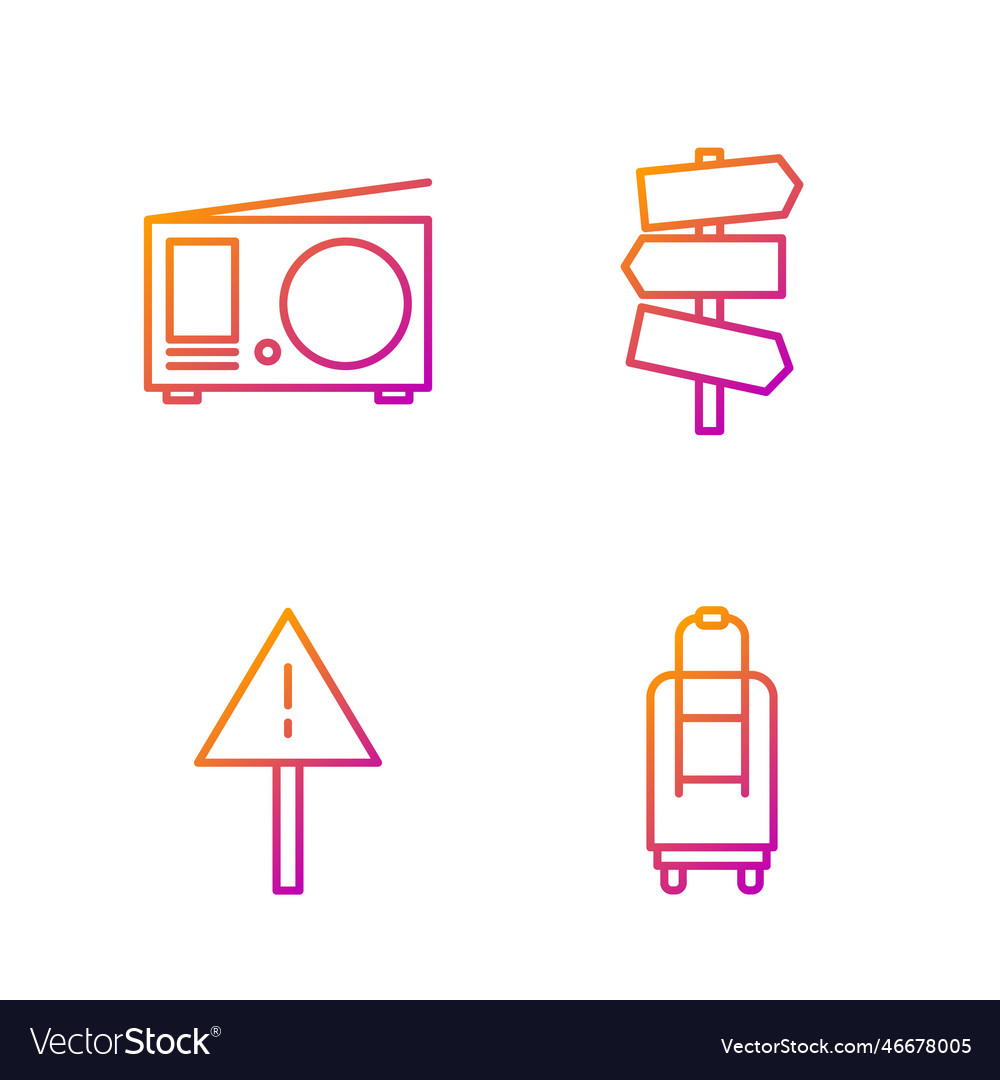 Set line suitcase exclamation mark in triangle vector image Set line suitcase exclamation mark in triangle