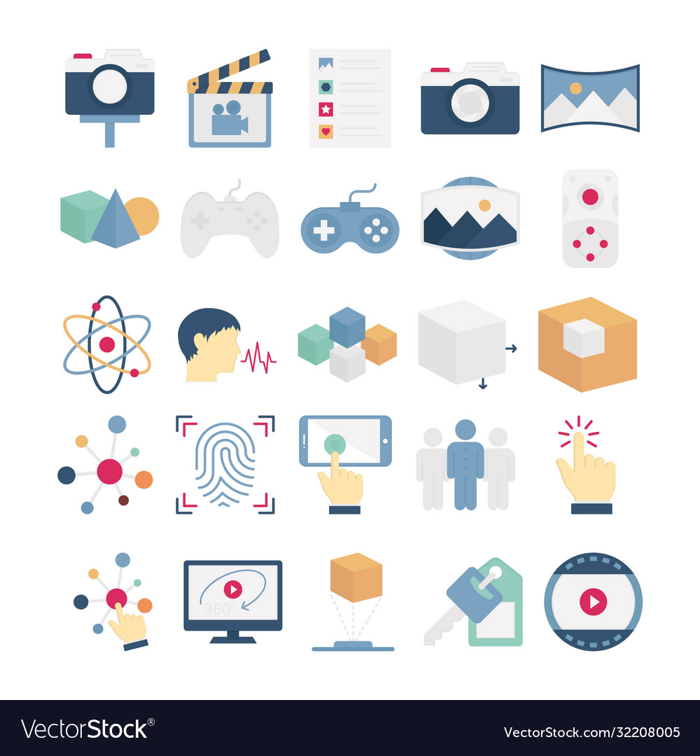 Virtual reality icons set every single ico vector image Virtual reality icons set every single ico