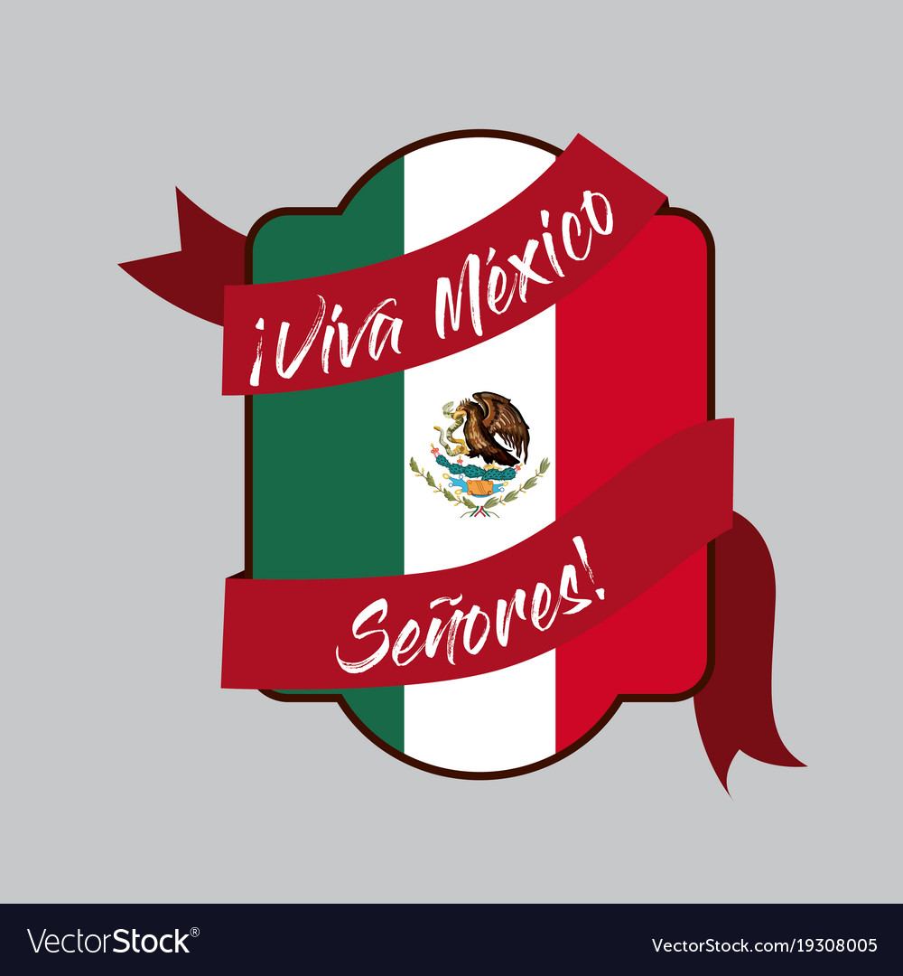 Viva mexico insignia flag with decorative ribbon Vector Image